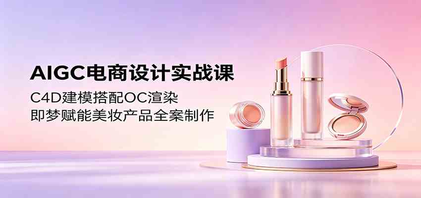 AIGC电商设计实战课:C4D建模搭配OC渲染,即梦赋能美妆产品全案制作-三月轻创