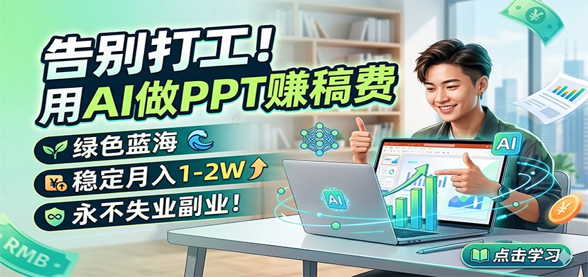 告别打工！用AI做PPT赚稿费，绿色蓝海，稳定月入1-2W，永不失业副业！-三月轻创