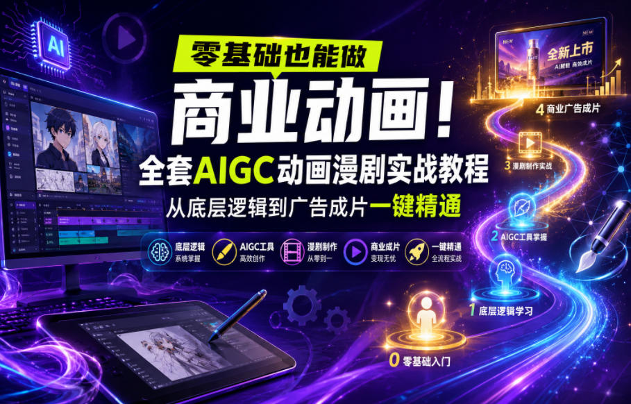 零基础也能做商业动画!全套AIGC动画漫剧实战教程,从底层逻辑到广告成片一键精通-三月轻创