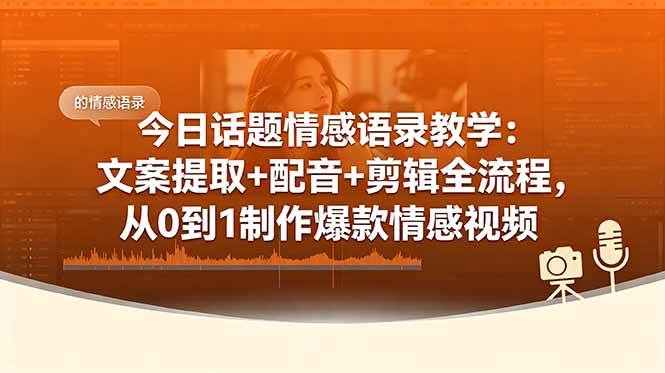 (18719期)今日话题情感语录教学:文案提取+配音+剪辑全流程,从0到1制作爆款情感视频-三月轻创