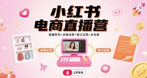 小红书电商直播营，直播带货+店铺运营+笔记运营=全电商-三月轻创
