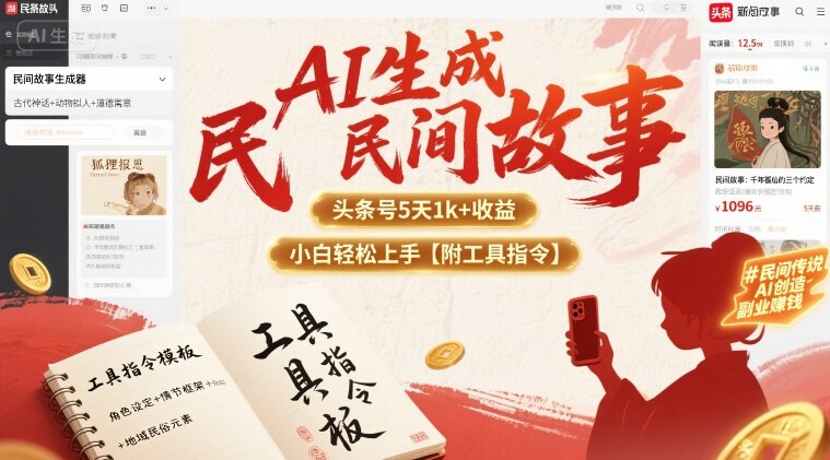 AI生成民间故事，头条号5天1k+，小白轻松上手【附工具指令】-三月轻创