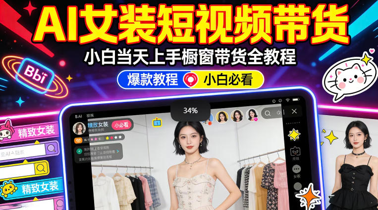 AI女装短视频橱窗带货:小白零门槛当天上手,高佣金爆款轻松賺!-三月轻创