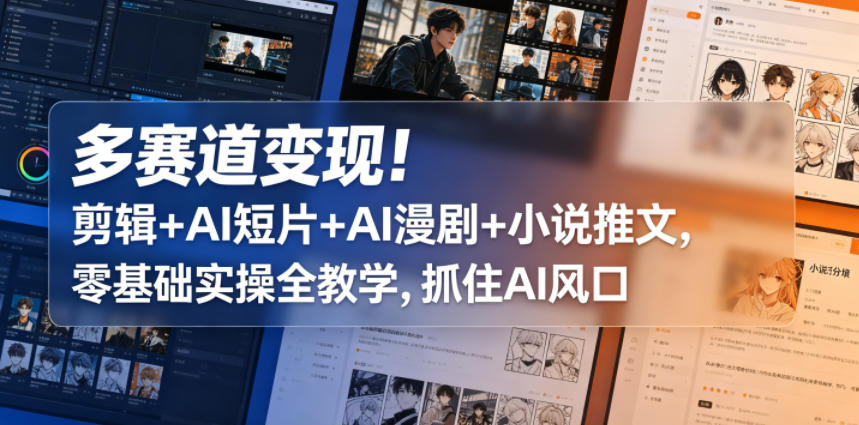 多赛道变现！剪辑+AI短片+AI漫剧+小说推文，零基础实操全教学，抓住AI风口-三月轻创