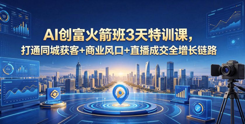 AI创富火箭班3天特训课,打通同城获客+商业风口+直播成交全增长链路,2026年4月新课-三月轻创