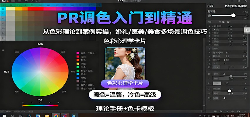 PR调色入门到精通：从色彩理论到案例实操，婚礼/医美/美食多场景调色技巧-三月轻创