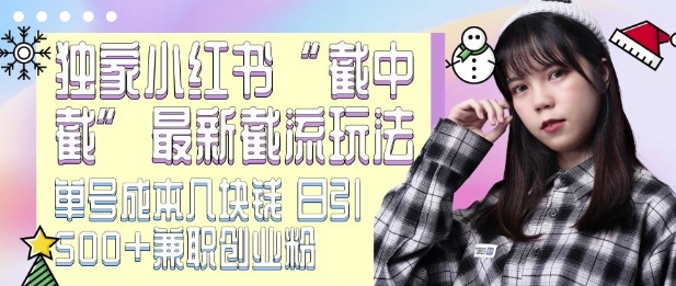 最新小红书截流玩法 独家截中截 单号成本几块钱 日引500+CY粉JZ粉-三月轻创