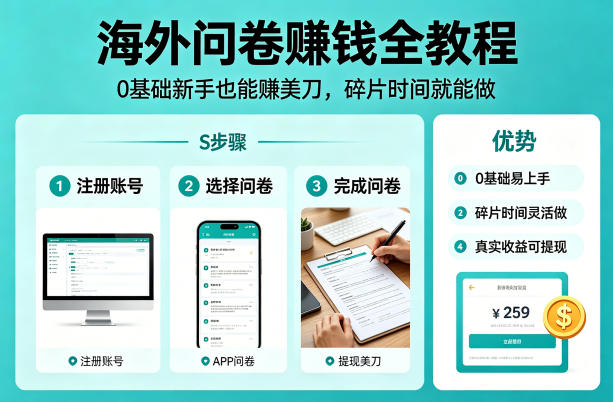 海外问卷賺钱全教程，0基础新手也能賺美刀，碎片时间就能做-三月轻创