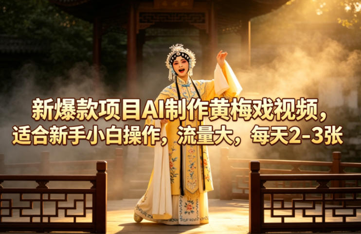 新爆款项目AI制作黄梅戏视频，适合新手小白操作，流量大，每天2-3张-三月轻创