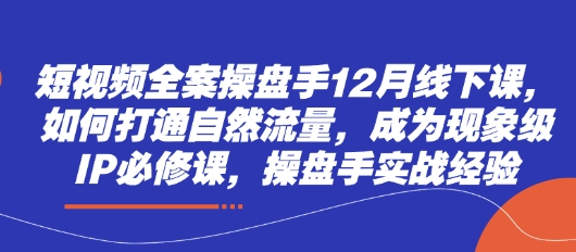 短视频全案操盘手12月线下课，如何打通自然流量，成为现象级IP必修课，操盘手实战经验-三月轻创