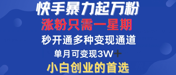 快手暴力起万粉，涨粉只需一星期，多种变现模式，直接秒开万合，单月变现过W【揭秘】-三月轻创
