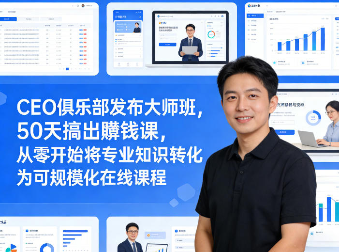 CEO俱乐部发布大师班,50天搞出賺钱课,从零开始将专业知识转化为可规模化在线课程-三月轻创