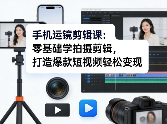 手机运镜剪辑课：零基础学拍摄剪辑，打造爆款短视频轻松变现-三月轻创