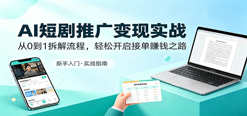 AI短剧推广变现实战：从0到1拆解流程，轻松开启接单赚钱之路-三月轻创