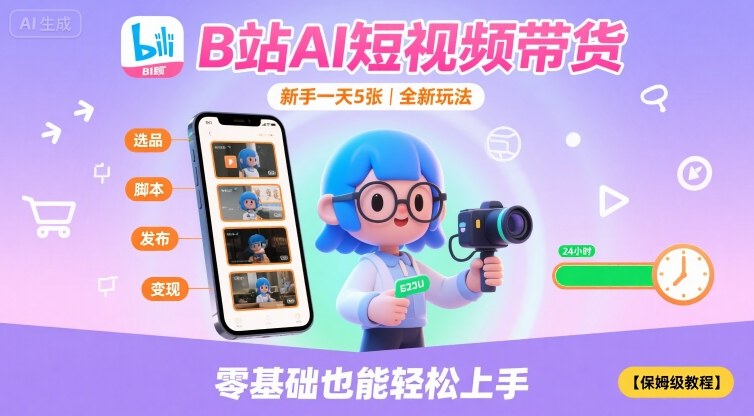 B站AI短视频带货，新手一天5张，全新玩法【保姆级教程】-三月轻创