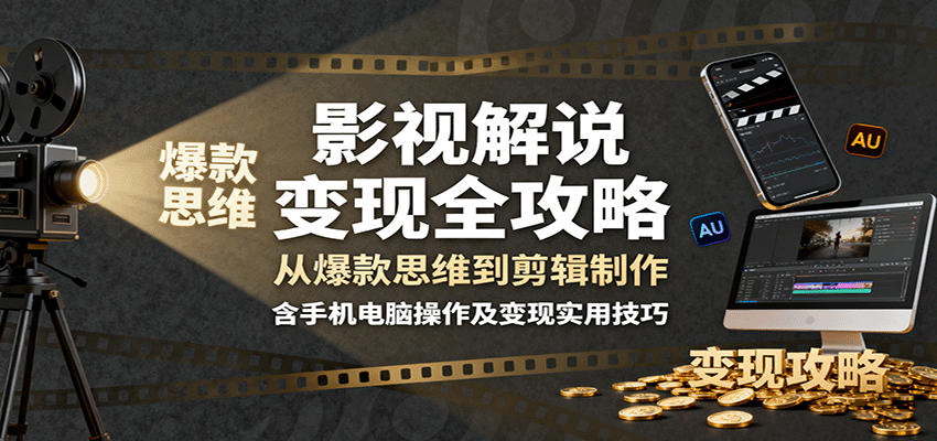 影视解说变现全攻略：从爆款思维到剪辑制作，含手机电脑操作及变现实用技巧-三月轻创