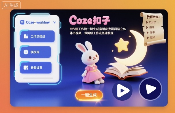 Coze扣子工作流一键生成童话皮克斯风格立体书视频，保姆级工作流搭建教程-三月轻创