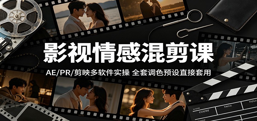 影视情感混剪课:AE/PR/剪映多软件实操,全套调色预设直接套用-三月轻创