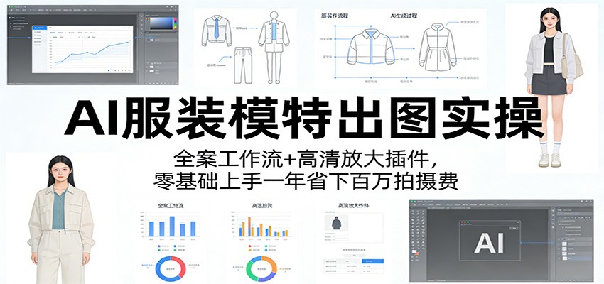 AI服装模特出图实操：全案工作流+ 高清放大插件，零基础上手一年省下百万拍摄费-三月轻创