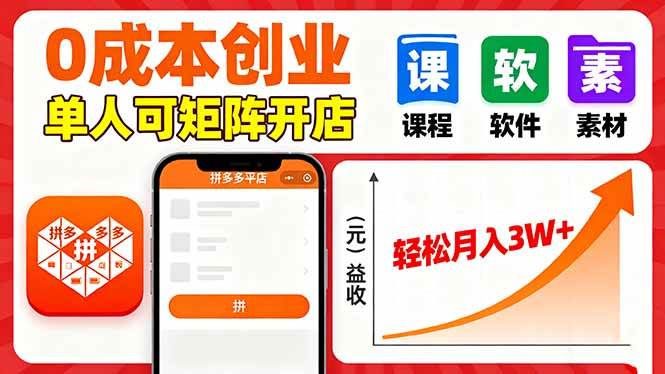 （16047期）拼多多虚拟电商，0成本，单人可矩阵开店，轻松月入3W+-三月轻创