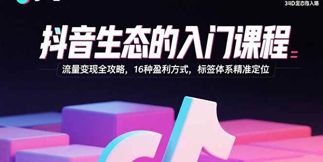 （15856期）抖音生态的入门课程：流量变现全攻略，16种盈利方式，标签体系精准定位-三月轻创