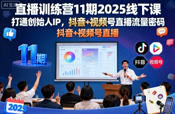 直播训练营11期2025线下课，打通创始人IP，抖音+视频号直播流量密码，教你做出高流量高变现的直播间-三月轻创