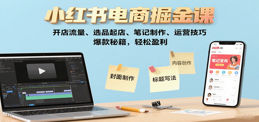 小红书电商掘金课：开店流量、选品起店、笔记制作、运营技巧，爆款秘籍，轻松盈利-三月轻创