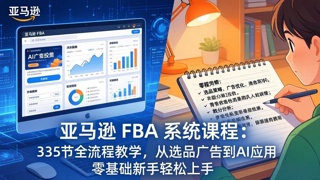 （17744期）亚马逊 FBA 系统课程（更新26年3月）335节全流程教学，从选品广告到AI应用，零基础新手轻松上手-三月轻创