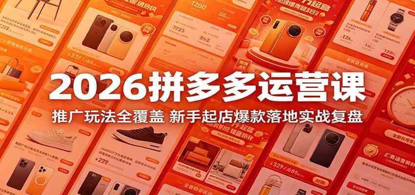 2026拼多多运营课:推广玩法全覆盖,新手起店爆款落地实战复盘-三月轻创