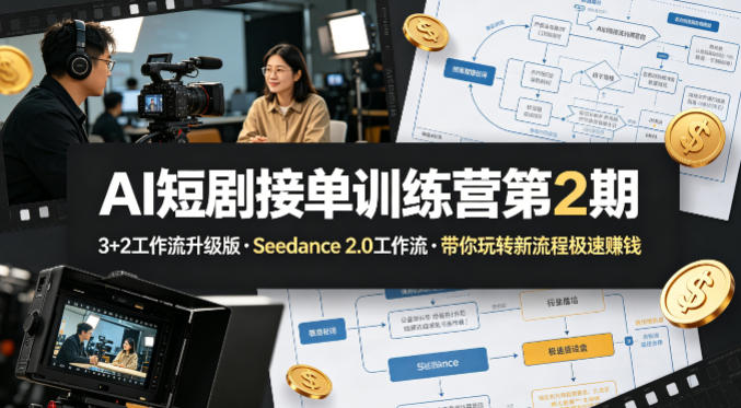 AI短剧接单训练营第2期，3+2工作流升级版，Seedance 2.0工作流，带你玩转新流程极速賺钱-三月轻创