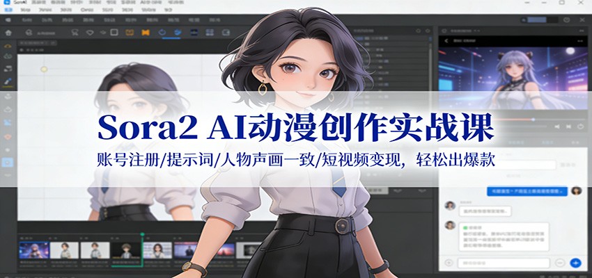 Sora2 AI动漫创作实战课：账号注册/提示词/人物声画一致/短视频变现，轻松出爆款-三月轻创