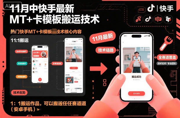 11月中快手最新MT+卡模板搬运技术，1：1搬运作品，可以搬运任何赛道（安卓手机）-三月轻创