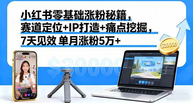 （16158期）小红书零基础涨粉秘籍，赛道定位+IP打造+痛点挖掘，7天见效 单月涨粉5万+-三月轻创
