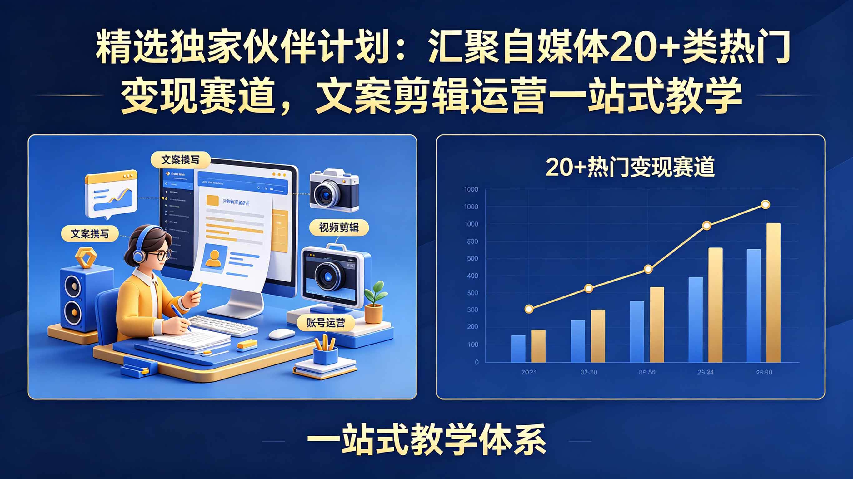 （18478期）精选独家伙伴计划：汇聚自媒体20+类热门变现赛道，文案剪辑运营一站式教学-三月轻创