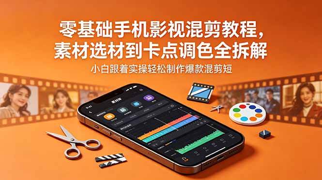 (18750期)零基础手机影视混剪教程,素材选材到卡点调色全拆解,小白跟着实操轻松制作爆款混剪短片-三月轻创