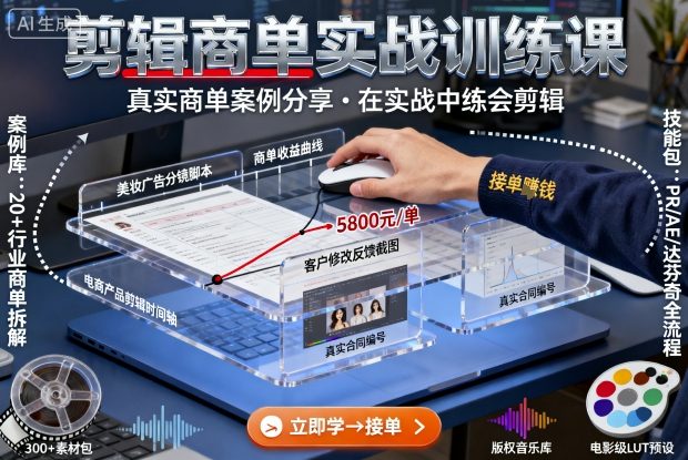 剪辑商单实战训练课，真实商单案例分享，在实战中练会剪辑-三月轻创