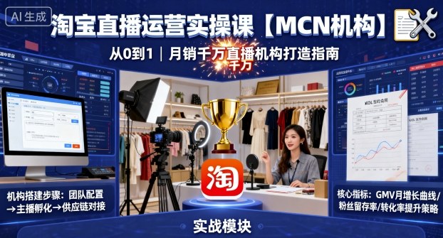 淘宝直播运营实操课【MCN机构】，从0到1做一家月销千W的直播机构-三月轻创