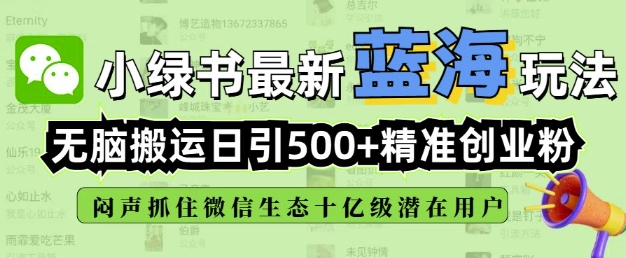 小绿书无脑搬运引流，全自动日引500精准创业粉，微信生态内又一个闷声发财的机会-三月轻创