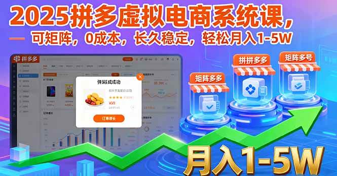 （16088期）2025拼多多虚拟电商系统课，可矩阵，0成本，长久稳定，轻松月入1-5W-三月轻创