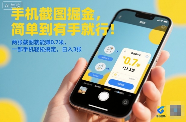 手机截图掘金，简单到有手就行！两张截图就能賺0.7米，一部手机轻松搞定，日入3张【揭秘】-三月轻创