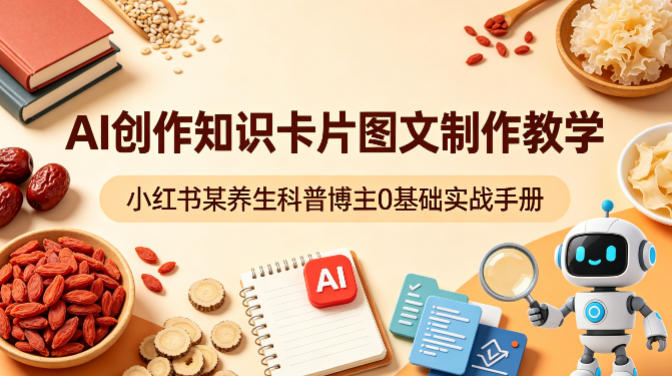 AI创作知识卡片图文制作教学，小红书某养生科普博主0基础实战手册-三月轻创