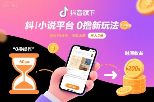 抖音旗下小说平台0撸新玩法，每天挂G60分钟，简单无脑，日入2张【揭秘】-三月轻创