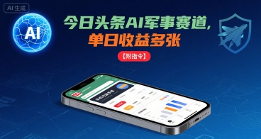 今日头条AI军事赛道，单日收益多张 ，手机可做【附指令】-三月轻创