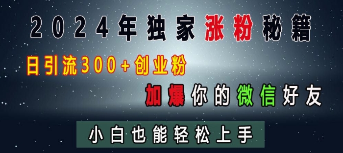 2024年独家涨粉秘籍，日引流300+创业粉，加爆你的微信好友，小白也能轻松上手-三月轻创