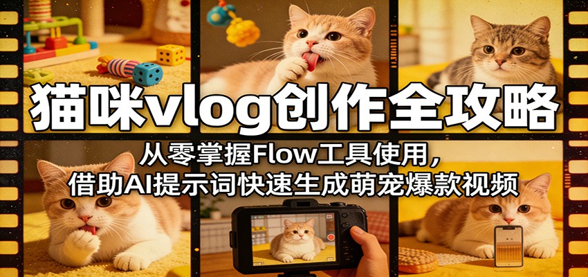 猫咪vlog创作全攻略：从零掌握Flow工具使用，借助AI提示词快速生成萌宠爆款视频-三月轻创