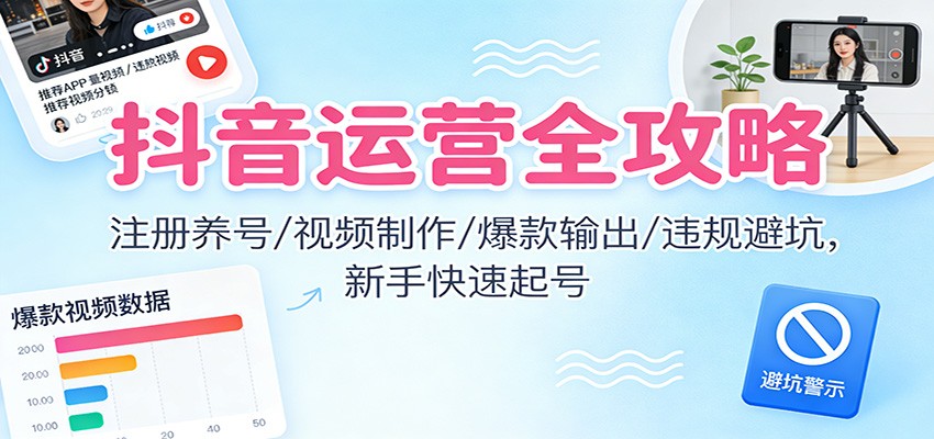 抖音运营全攻略：注册养号/视频制作/爆款输出/违规避坑，新手快速起号-三月轻创