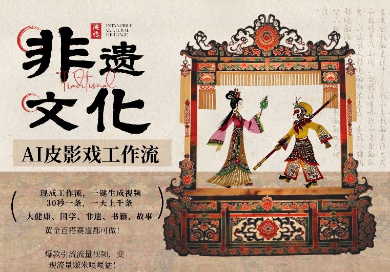 AI一键生成民俗文化非遗皮影戏视频，一刀不剪无需剪辑，30S一条，一天上百条，流量财富嘎嘎猛-三月轻创