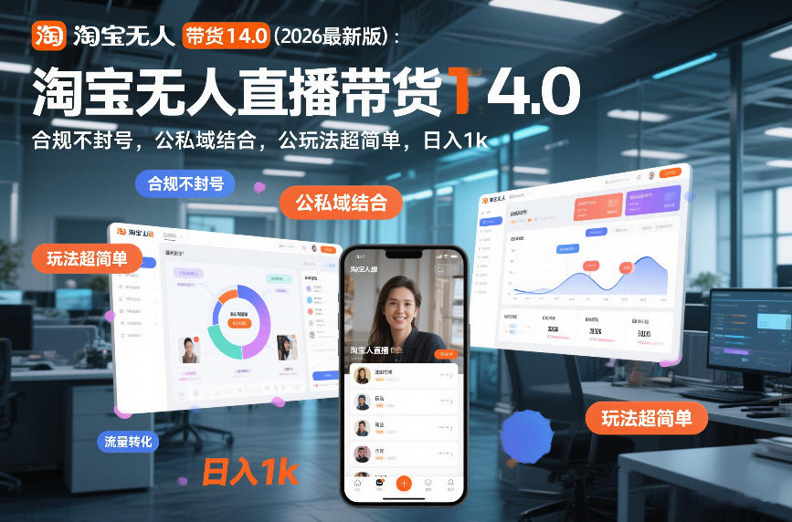 淘宝无人直播带货14.0（2026最新版）：合规不封号，公私域结合，玩法超简单，日入1k+【揭秘】-三月轻创