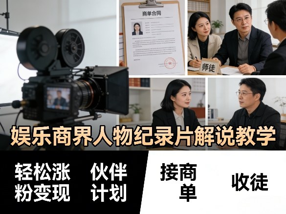 娱乐商界人物纪录片解说教学，轻松涨粉变现，伙伴计划，接商单，收徒等-三月轻创