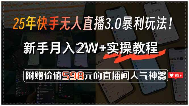 （15335期）25年快手无人直播3.0暴利玩法！，新手月入2W+实操教程，附赠价值598元…-三月轻创
